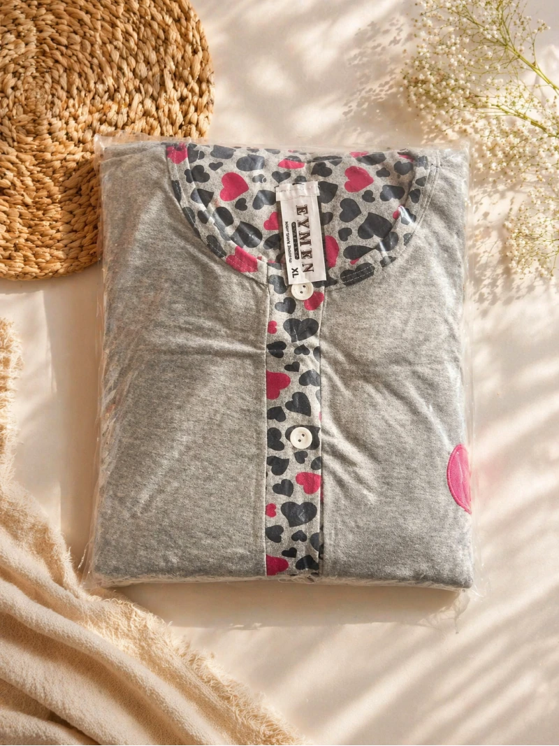 Pijama damă cu imprimeu floral și nasturi – confort zilnic Marimea XL